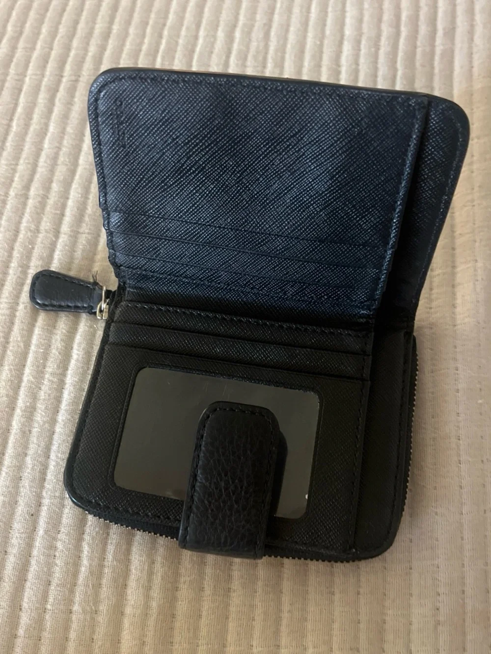 Coach Black Signature Canvas Zip Card Case with Leather Trim
